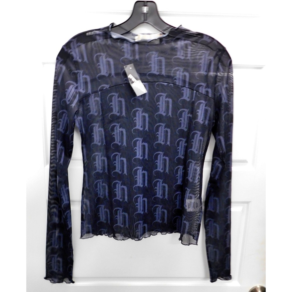 New Honor The Black Mesh H Monogram Long Sleeve Top sz S‎ NWT